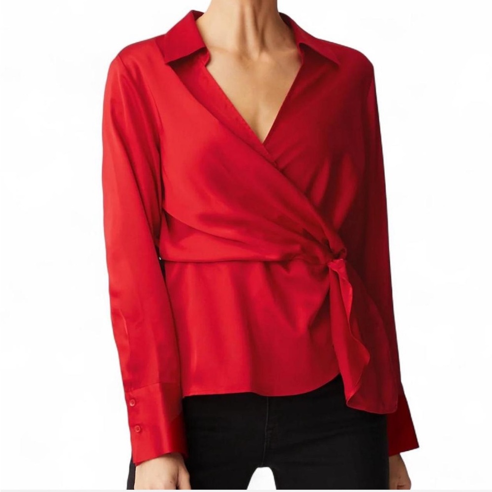 Elegant Red Wrap Blouse